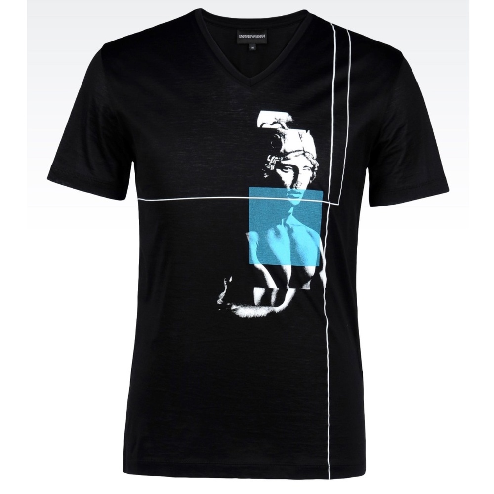 Emporio Armani Roman Graphic Print V-Neck T-Shirt